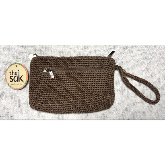 Vintage NWT The Sak HandCrocheted Clutch Wristlet Brown w/Metallic Bronze Accent